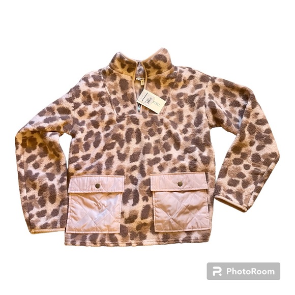 COMI BLU women’s athleisure 1/4 zip fleece pullover peach camo pattern |NWT |SM. - Picture 1 of 6